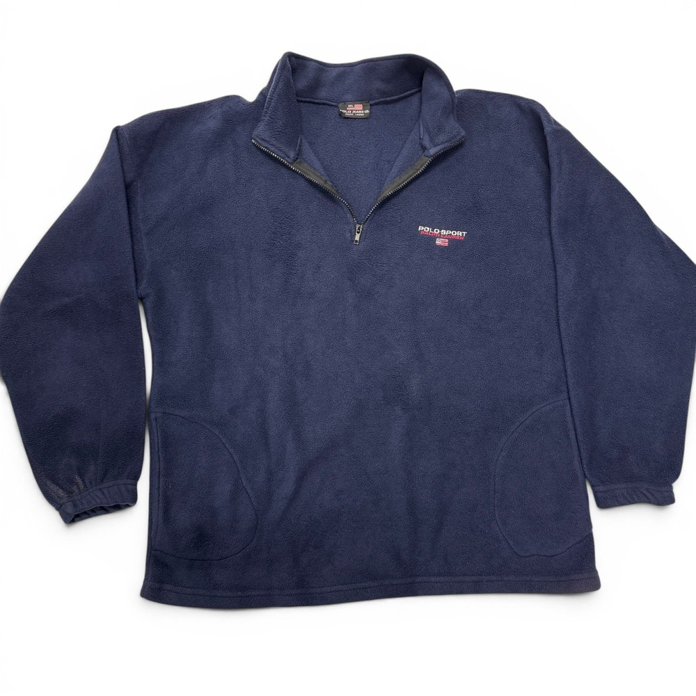 Polo Sport Ralph Lauren Mens Navy Blue Quarter Zip Fleece Pullover Vintage XL